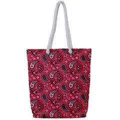 Baatik Red Pattern Full Print Rope Handle Tote (small) by designsbymallika