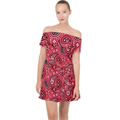 Baatik Red Pattern Off Shoulder Chiffon Dress by designsbymallika
