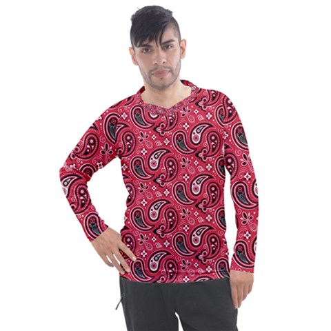 Baatik Red Pattern Men s Pique Long Sleeve Tee by designsbymallika