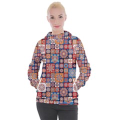 Mandala Pattern Blue Color Women s Hooded Pullover by designsbymallika