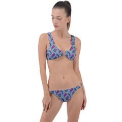 Blue Paisley Print Ring Detail Crop Bikini Set by designsbymallika