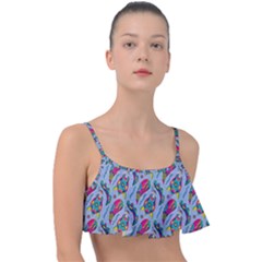 Blue Paisley Print Frill Bikini Top by designsbymallika