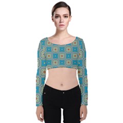 Traditional Indian Pattern Velvet Long Sleeve Crop Top by designsbymallika