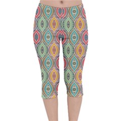 Mandala Baatik Print Velvet Capri Leggings  by designsbymallika