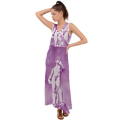 Modul Statue Greek Athlete Vaporwave V-Neck Chiffon Maxi Dress