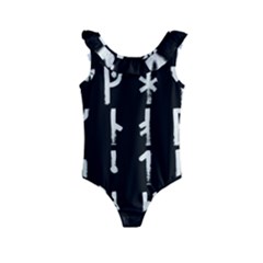 Medieval Runes Collected Inverted Complete Kids  Frill Swimsuit by WetdryvacsLair