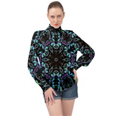 Kolodo Blue Cheer High Neck Long Sleeve Chiffon Top by Sparkle