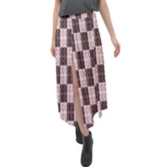 Rosegold Beads Chessboard Velour Split Maxi Skirt by Sparkle