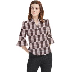 Rosegold Beads Chessboard Loose Horn Sleeve Chiffon Blouse