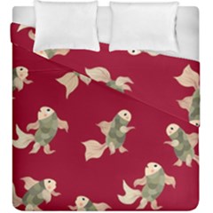 Bright Decorative Seamless  Pattern With  Fairy Fish On The Red Background  Duvet Cover Double Side (king Size)