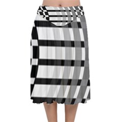Nine Bar Monochrome Fade Squared Bend Velvet Flared Midi Skirt by WetdryvacsLair