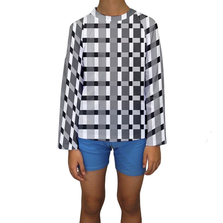 Nine Bar Monochrome Fade Squared Pulled Inverted Kids  Long Sleeve Swimwear