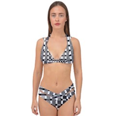 Nine Bar Monochrome Fade Squared Pulled Inverted Double Strap Halter Bikini Set by WetdryvacsLair