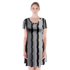 Nine Bar Monochrome Fade Squared Pulled Short Sleeve V-neck Flare Dress