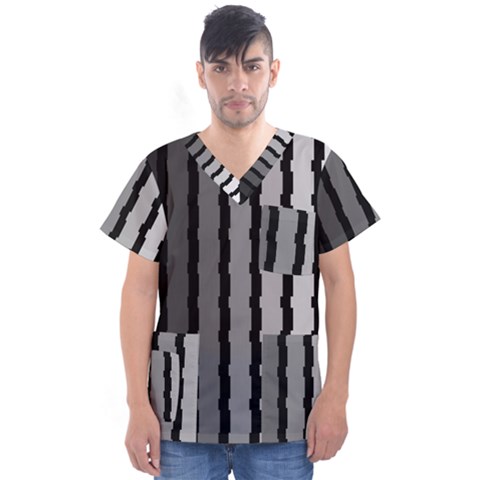 Nine Bar Monochrome Fade Squared Pulled Men s V-neck Scrub Top by WetdryvacsLair