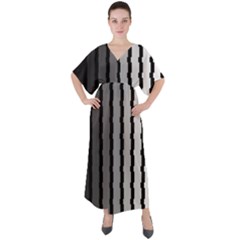 Nine Bar Monochrome Fade Squared Pulled V-neck Boho Style Maxi Dress by WetdryvacsLair