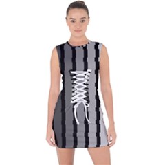 Nine Bar Monochrome Fade Squared Pulled Lace Up Front Bodycon Dress by WetdryvacsLair