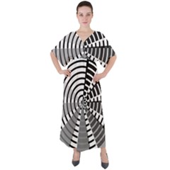 Nine Bar Monochrome Fade Squared Wheel V-neck Boho Style Maxi Dress by WetdryvacsLair