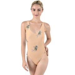 Delicate Decorative Seamless  Pattern With  Fairy Fish On The Peach Background High Leg Strappy Swimsuit