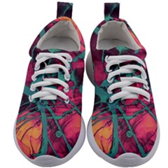 Pink And Turquoise Alcohol Ink Kids Athletic Shoes by Dazzleway