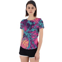Pink And Turquoise Alcohol Ink Back Cut Out Sport Tee by Dazzleway