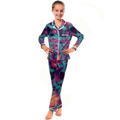 Pink And Turquoise Alcohol Ink Kid s Satin Long Sleeve Pajamas Set