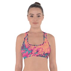 Orange And Turquoise Alcohol Ink  Cross Back Sports Bra by Dazzleway