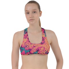 Orange And Turquoise Alcohol Ink  Criss Cross Racerback Sports Bra by Dazzleway