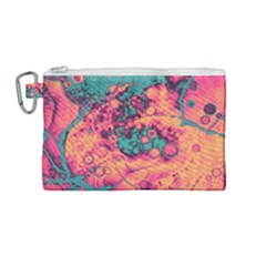 Orange And Turquoise Alcohol Ink  Canvas Cosmetic Bag (medium) by Dazzleway