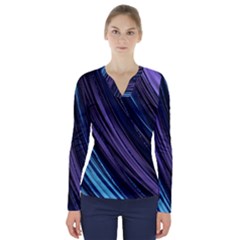 Blue And Purple Stripes V-neck Long Sleeve Top by Dazzleway