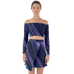 Blue And Purple Stripes Off Shoulder Top With Skirt Set by Dazzleway