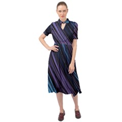 Blue And Purple Stripes Keyhole Neckline Chiffon Dress by Dazzleway