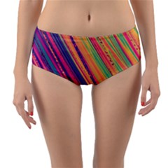 Colorful Stripes Reversible Mid-waist Bikini Bottoms by Dazzleway