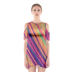 Colorful Stripes Shoulder Cutout One Piece Dress by Dazzleway