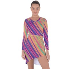 Colorful stripes Asymmetric Cut-Out Shift Dress