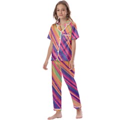 Colorful stripes Kids  Satin Short Sleeve Pajamas Set