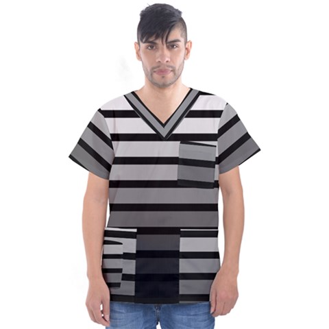 9 Bar Monochrome Fade Men s V-neck Scrub Top by WetdryvacsLair