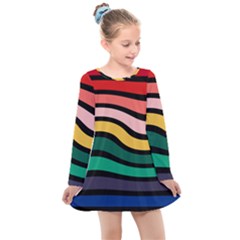 Nine 9 Bar Rainbow Sea Sickness Kids  Long Sleeve Dress by WetdryvacsLair