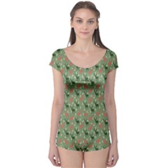 Deer Retro Pattern Boyleg Leotard 