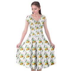 Background Cactus Cap Sleeve Wrap Front Dress