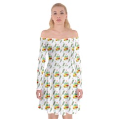 Background Cactus Off Shoulder Skater Dress