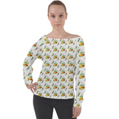 Background Cactus Off Shoulder Long Sleeve Velour Top by Mariart