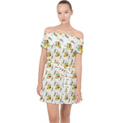 Background Cactus Off Shoulder Chiffon Dress