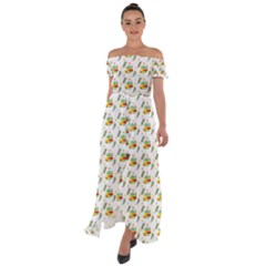 Background Cactus Off Shoulder Open Front Chiffon Dress