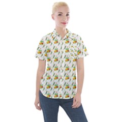 Background Cactus Women s Short Sleeve Pocket Shirt