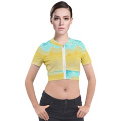 Abstract Background Beach Coast Short Sleeve Cropped Jacket