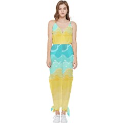 Abstract Background Beach Coast Sleeveless Tie Ankle Jumpsuit