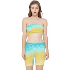 Abstract Background Beach Coast Stretch Shorts And Tube Top Set