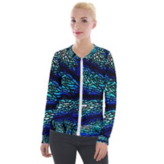 Sea-fans-diving-coral-stained-glass Velvet Zip Up Jacket