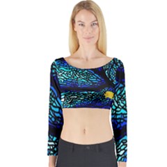 Sea-fans-diving-coral-stained-glass Long Sleeve Crop Top by Sapixe